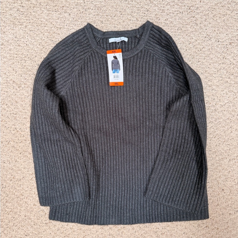 Fever Women's Gray Ribbed Crewneck Sweater